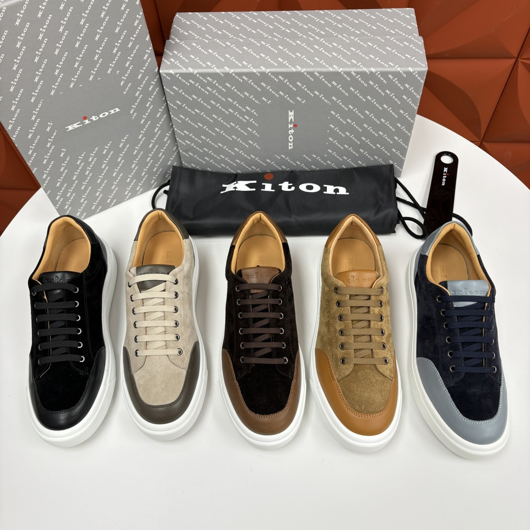 💋💍 Kito*n 新品 男士拼色厚底休闲鞋 鞋面采用高丝光磨砂牛皮+优质小牛皮的拼接设计，磨砂皮细腻软