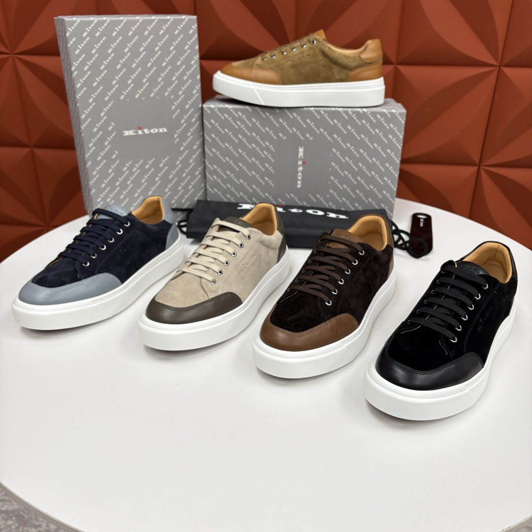💋💍 Kito*n 新品 男士拼色厚底休闲鞋 鞋面采用高丝光磨砂牛皮+优质小牛皮的拼接设计，磨砂皮细腻软