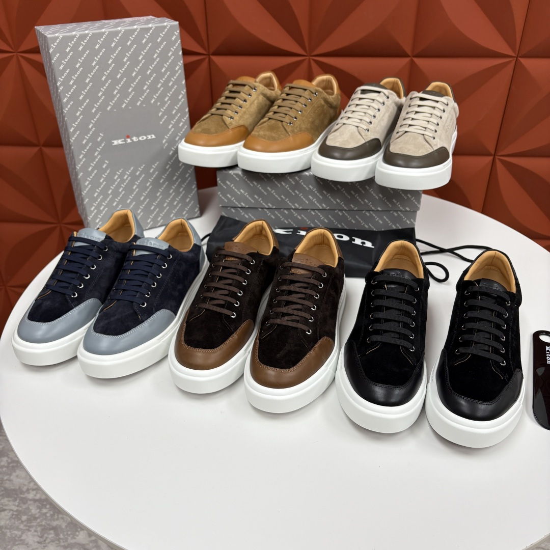 💋💍 Kito*n 新品 男士拼色厚底休闲鞋 鞋面采用高丝光磨砂牛皮+优质小牛皮的拼接设计，磨砂皮细腻软