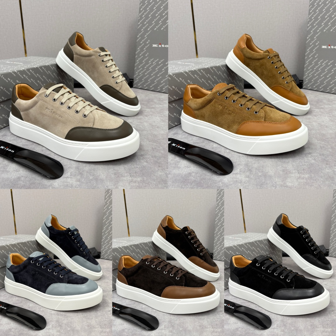 💋💍 Kito*n 新品 男士拼色厚底休闲鞋 鞋面采用高丝光磨砂牛皮+优质小牛皮的拼接设计，磨砂皮细腻软