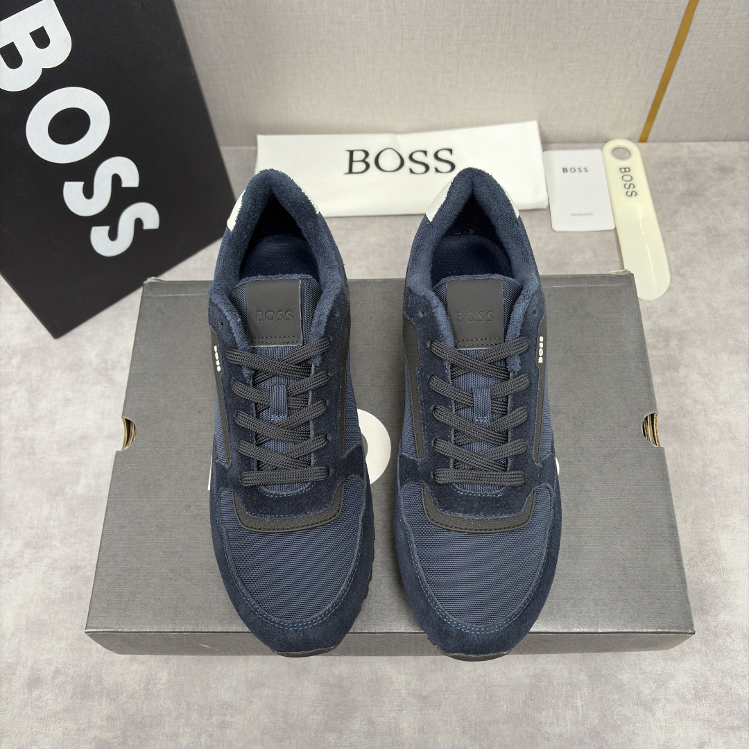 💋💍BOSS 男士新款 复古休闲拼接运动鞋跑鞋上新 HUGO BOS* 家这双织物运动鞋组合制成，真的把