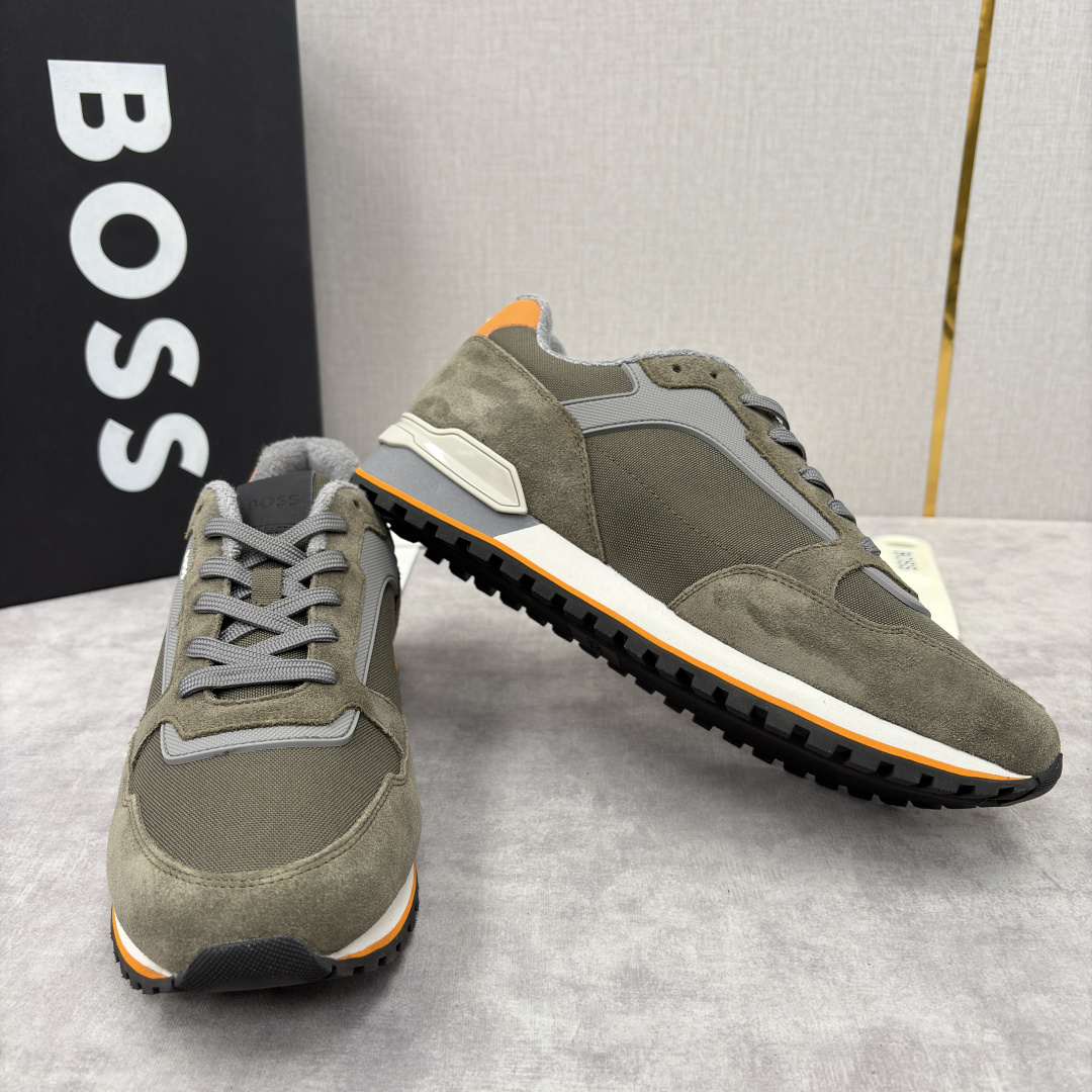 💋💍BOSS 男士新款 复古休闲拼接运动鞋跑鞋上新 HUGO BOS* 家这双织物运动鞋组合制成，真的把
