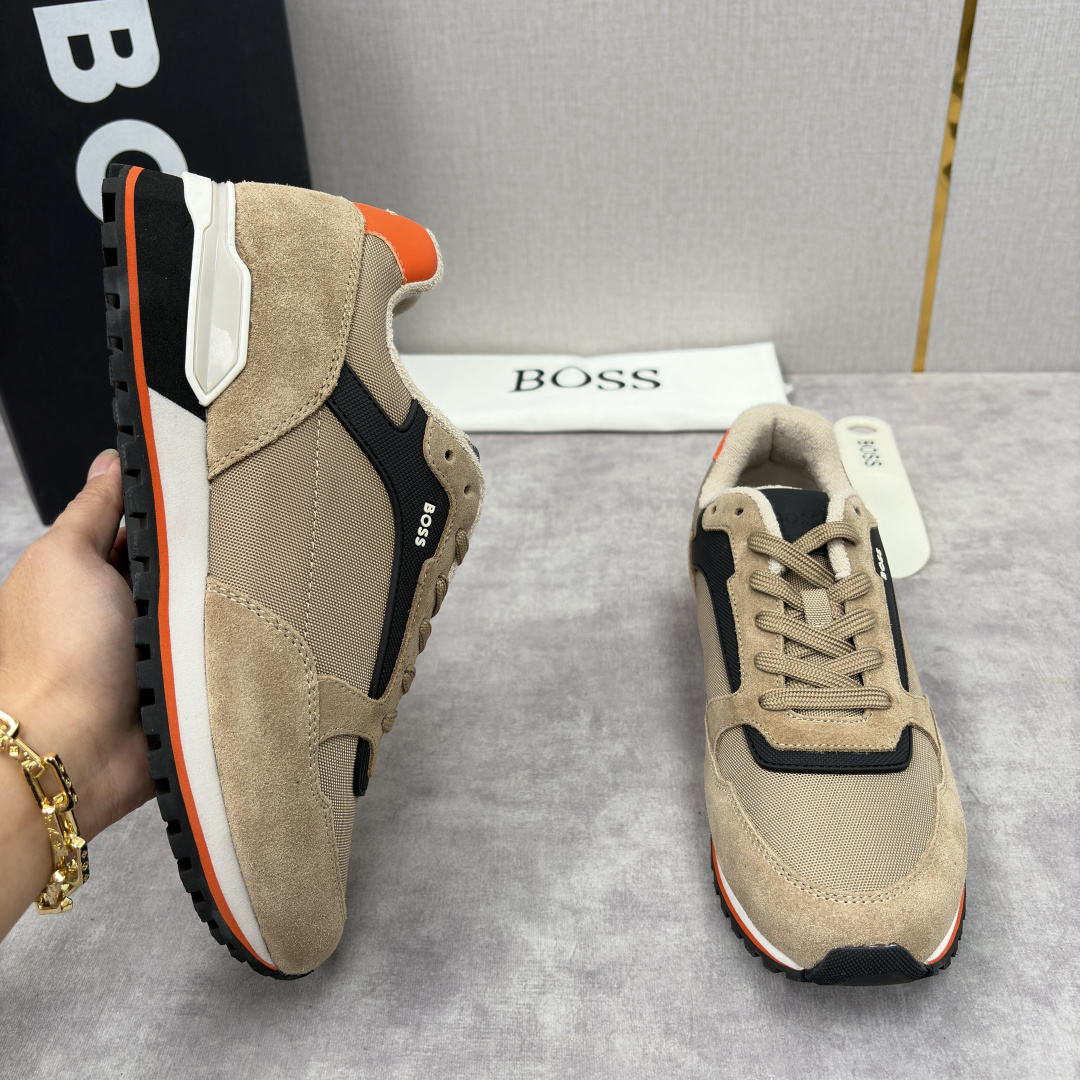 💋💍BOSS 男士新款 复古休闲拼接运动鞋跑鞋上新 HUGO BOS* 家这双织物运动鞋组合制成，真的把