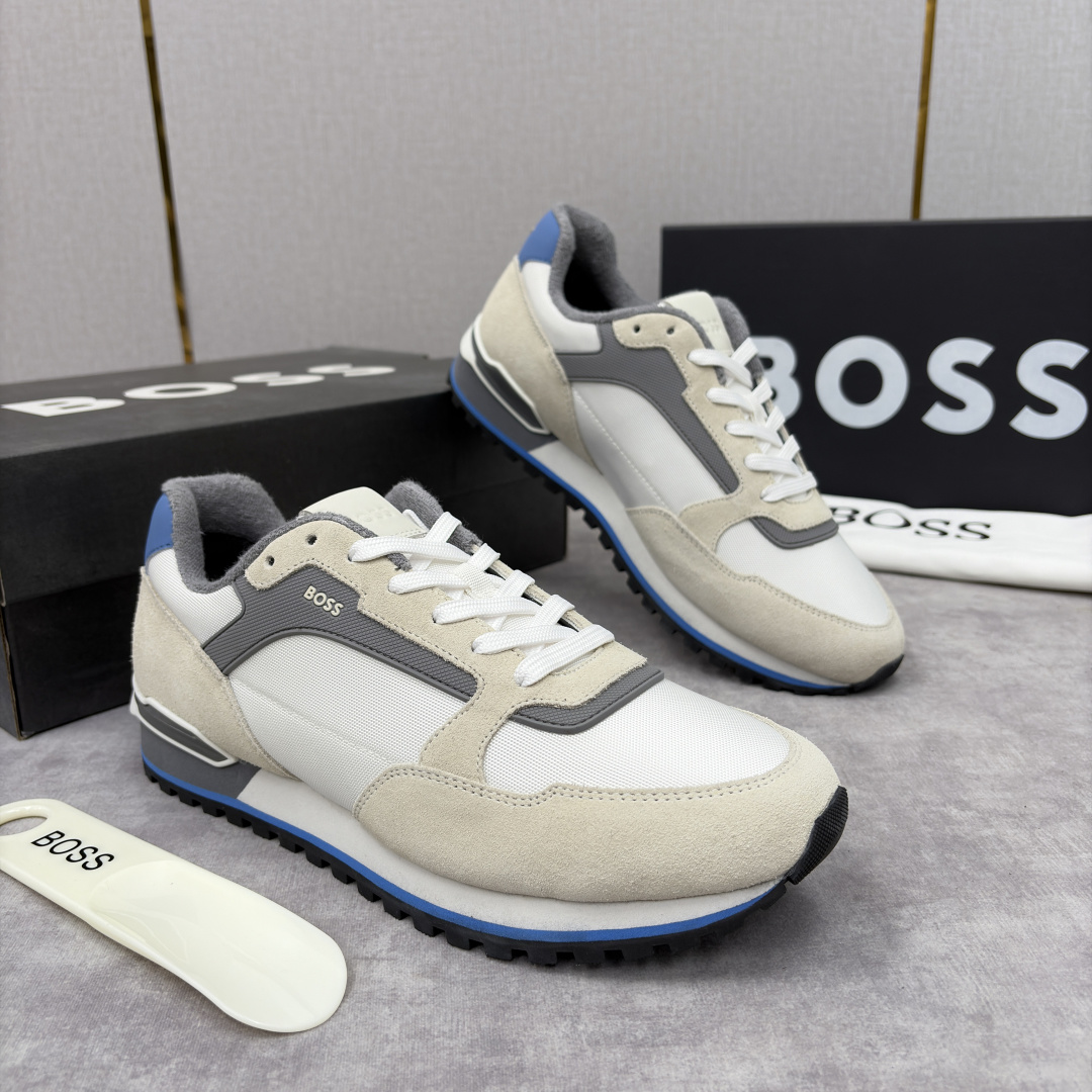 💋💍BOSS 男士新款 复古休闲拼接运动鞋跑鞋上新 HUGO BOS* 家这双织物运动鞋组合制成，真的把