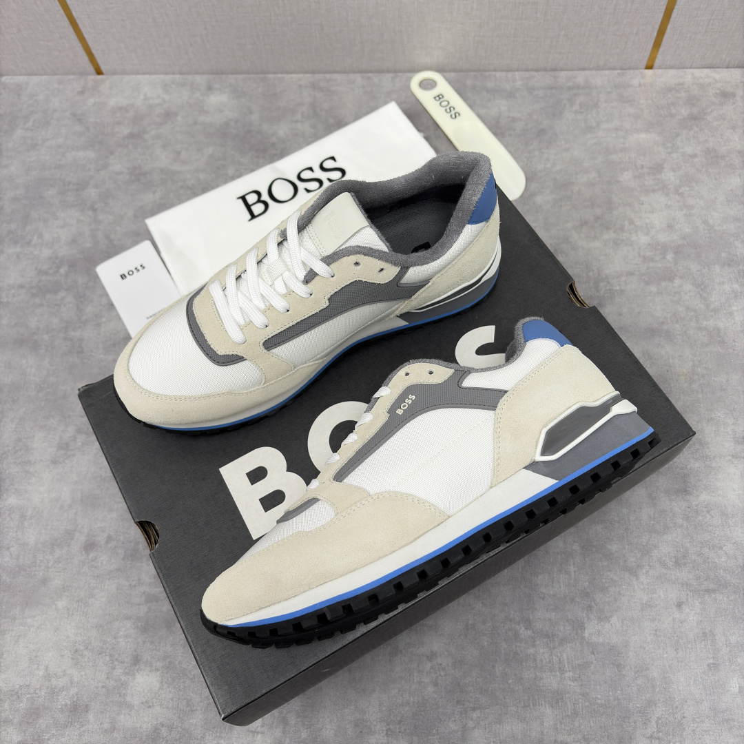 💋💍BOSS 男士新款 复古休闲拼接运动鞋跑鞋上新 HUGO BOS* 家这双织物运动鞋组合制成，真的把