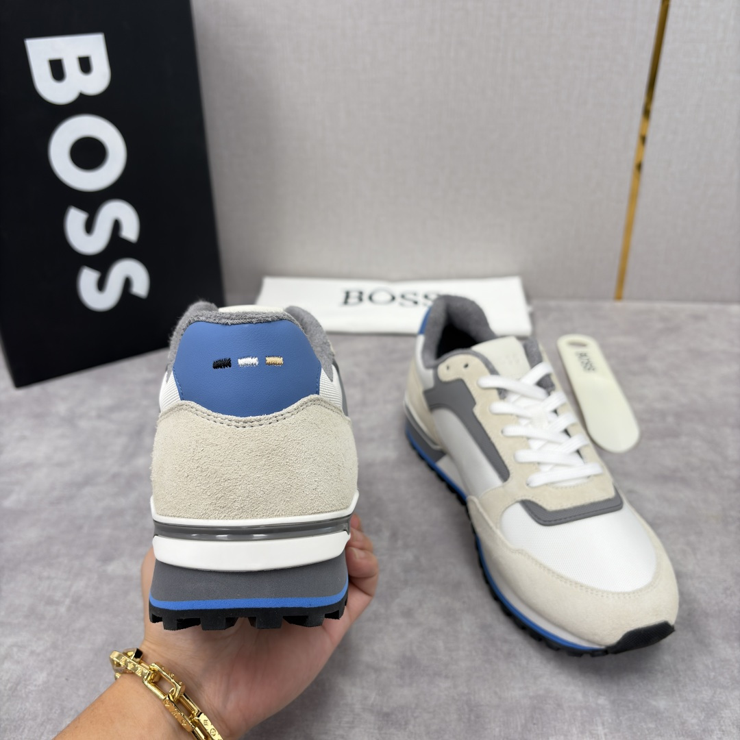 💋💍BOSS 男士新款 复古休闲拼接运动鞋跑鞋上新 HUGO BOS* 家这双织物运动鞋组合制成，真的把