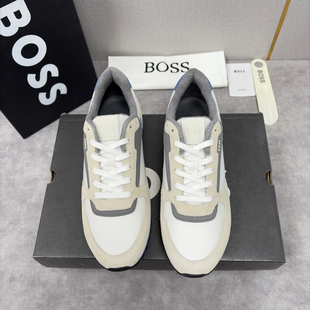 💋💍BOSS 男士新款 复古休闲拼接运动鞋跑鞋上新 HUGO BOS* 家这双织物运动鞋组合制成，真的把
