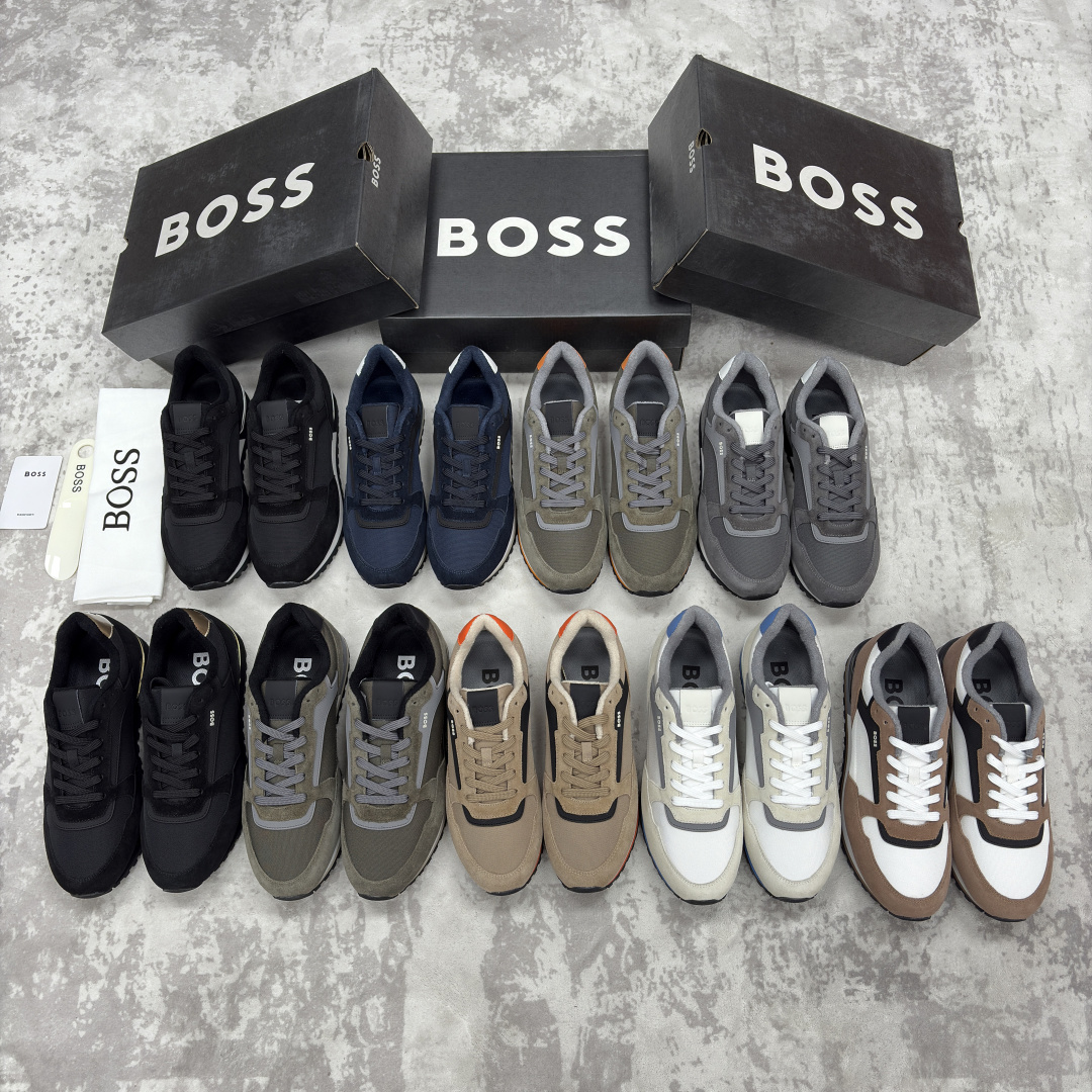 💋💍BOSS 男士新款 复古休闲拼接运动鞋跑鞋上新 HUGO BOS* 家这双织物运动鞋组合制成，真的把