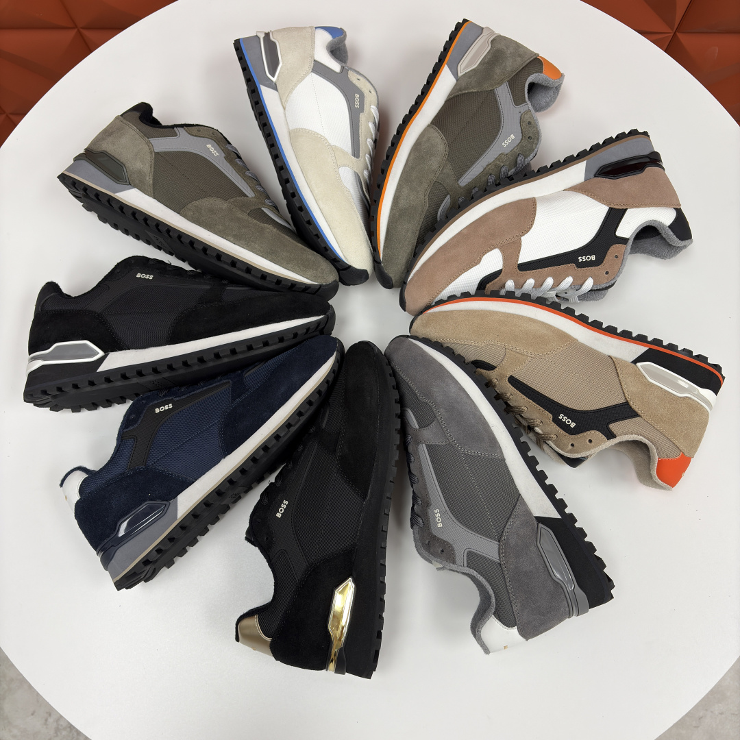 💋💍BOSS 男士新款 复古休闲拼接运动鞋跑鞋上新 HUGO BOS* 家这双织物运动鞋组合制成，真的把