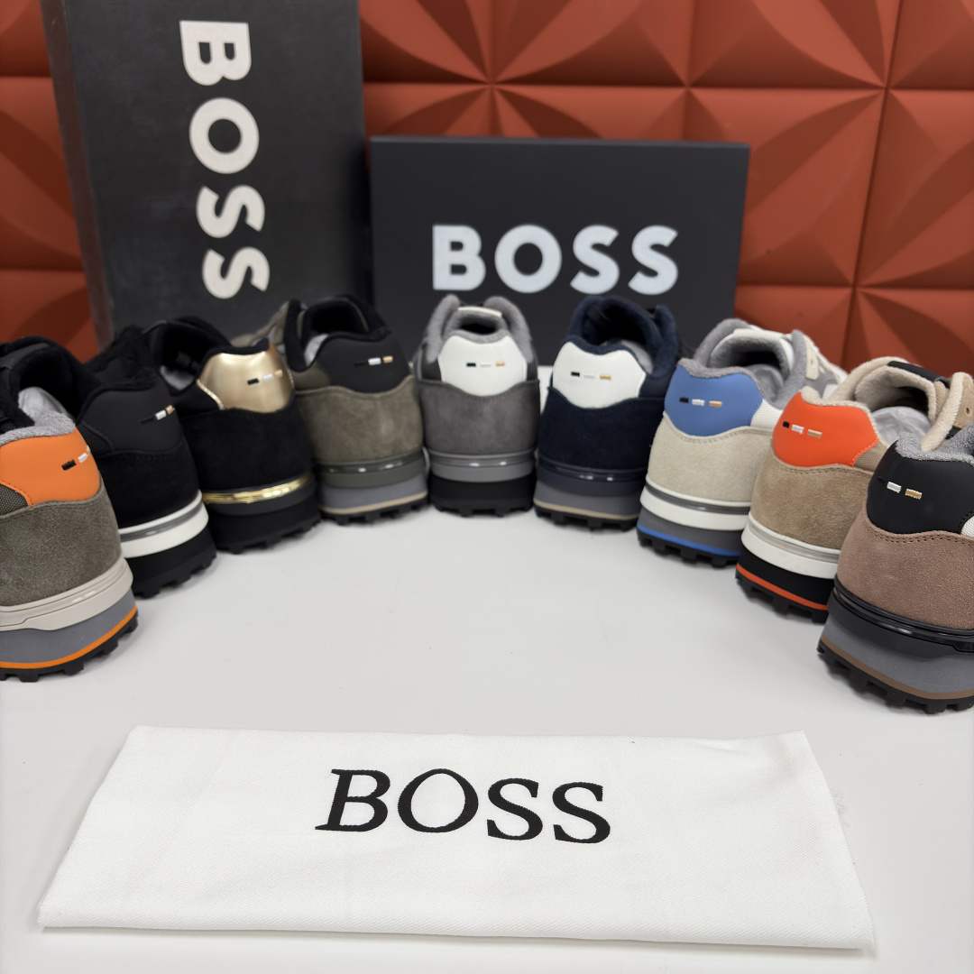 💋💍BOSS 男士新款 复古休闲拼接运动鞋跑鞋上新 HUGO BOS* 家这双织物运动鞋组合制成，真的把