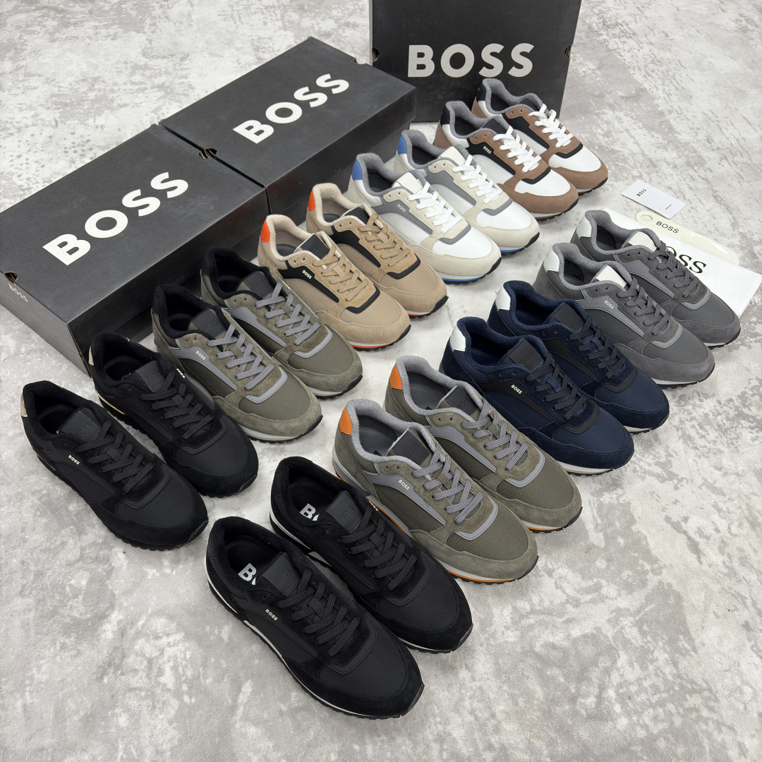 💋💍BOSS 男士新款 复古休闲拼接运动鞋跑鞋上新 HUGO BOS* 家这双织物运动鞋组合制成，真的把