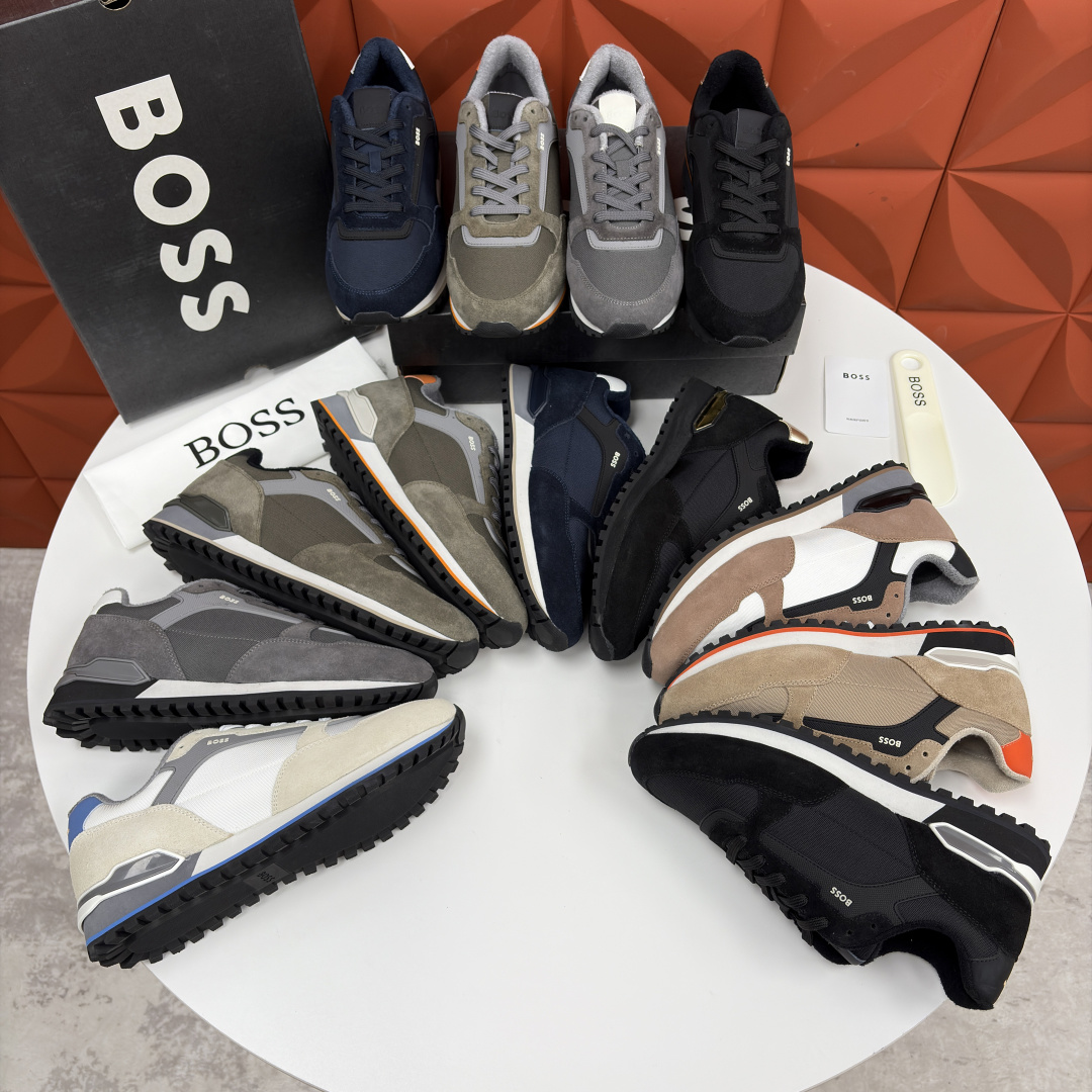 💋💍BOSS 男士新款 复古休闲拼接运动鞋跑鞋上新 HUGO BOS* 家这双织物运动鞋组合制成，真的把