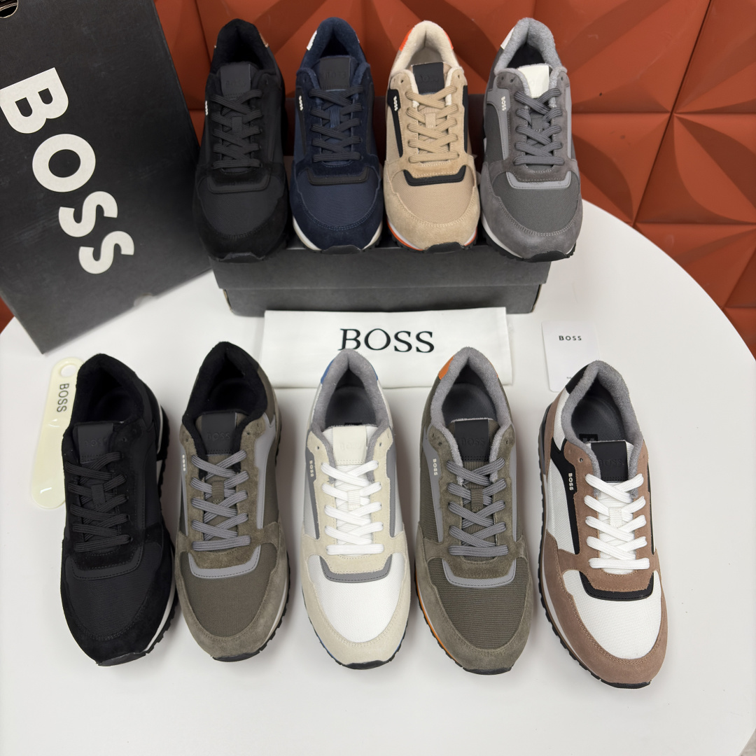 💋💍BOSS 男士新款 复古休闲拼接运动鞋跑鞋上新 HUGO BOS* 家这双织物运动鞋组合制成，真的把