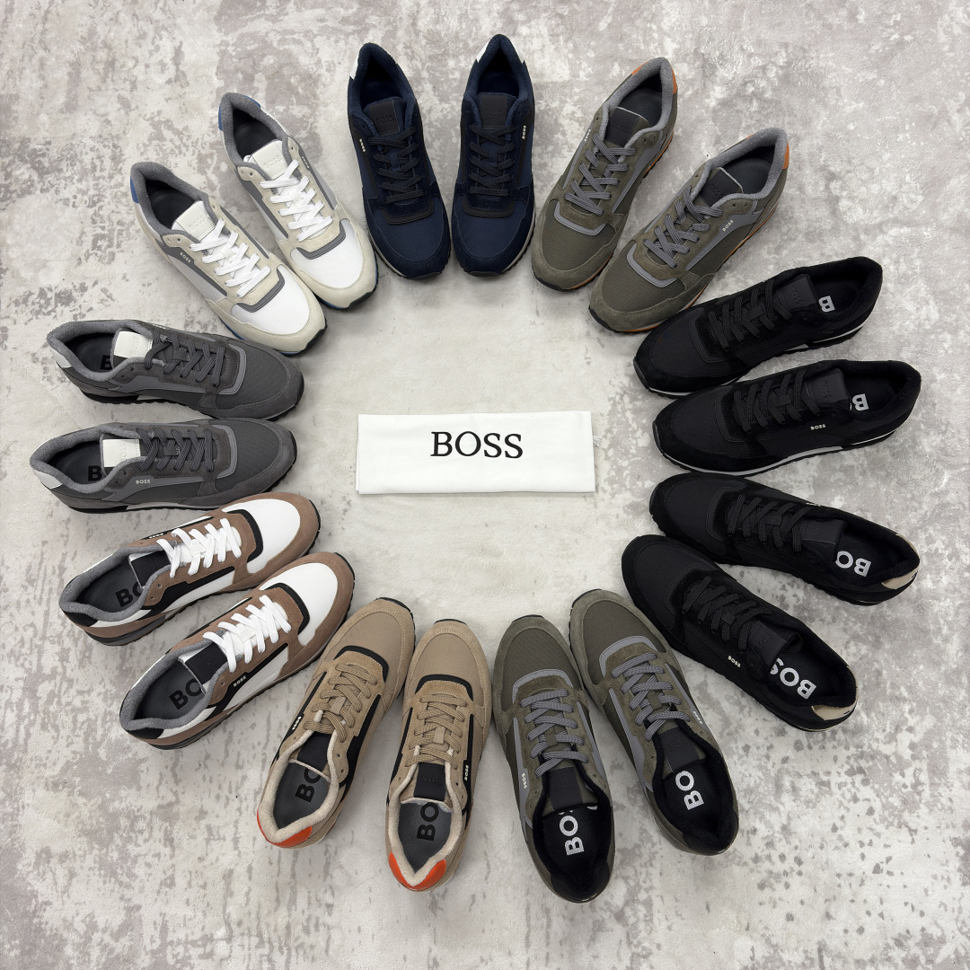 💋💍BOSS 男士新款 复古休闲拼接运动鞋跑鞋上新 HUGO BOS* 家这双织物运动鞋组合制成，真的把