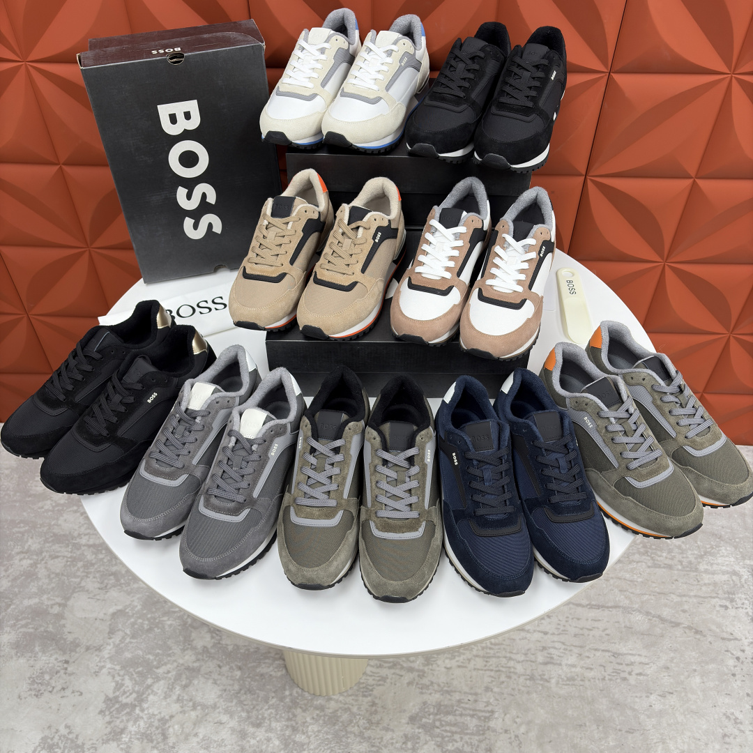 💋💍BOSS 男士新款 复古休闲拼接运动鞋跑鞋上新 HUGO BOS* 家这双织物运动鞋组合制成，真的把