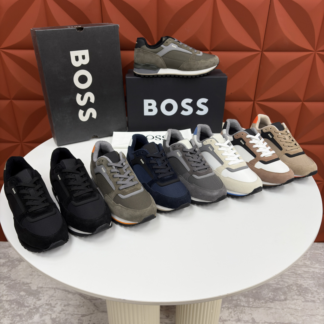 💋💍BOSS 男士新款 复古休闲拼接运动鞋跑鞋上新 HUGO BOS* 家这双织物运动鞋组合制成，真的把
