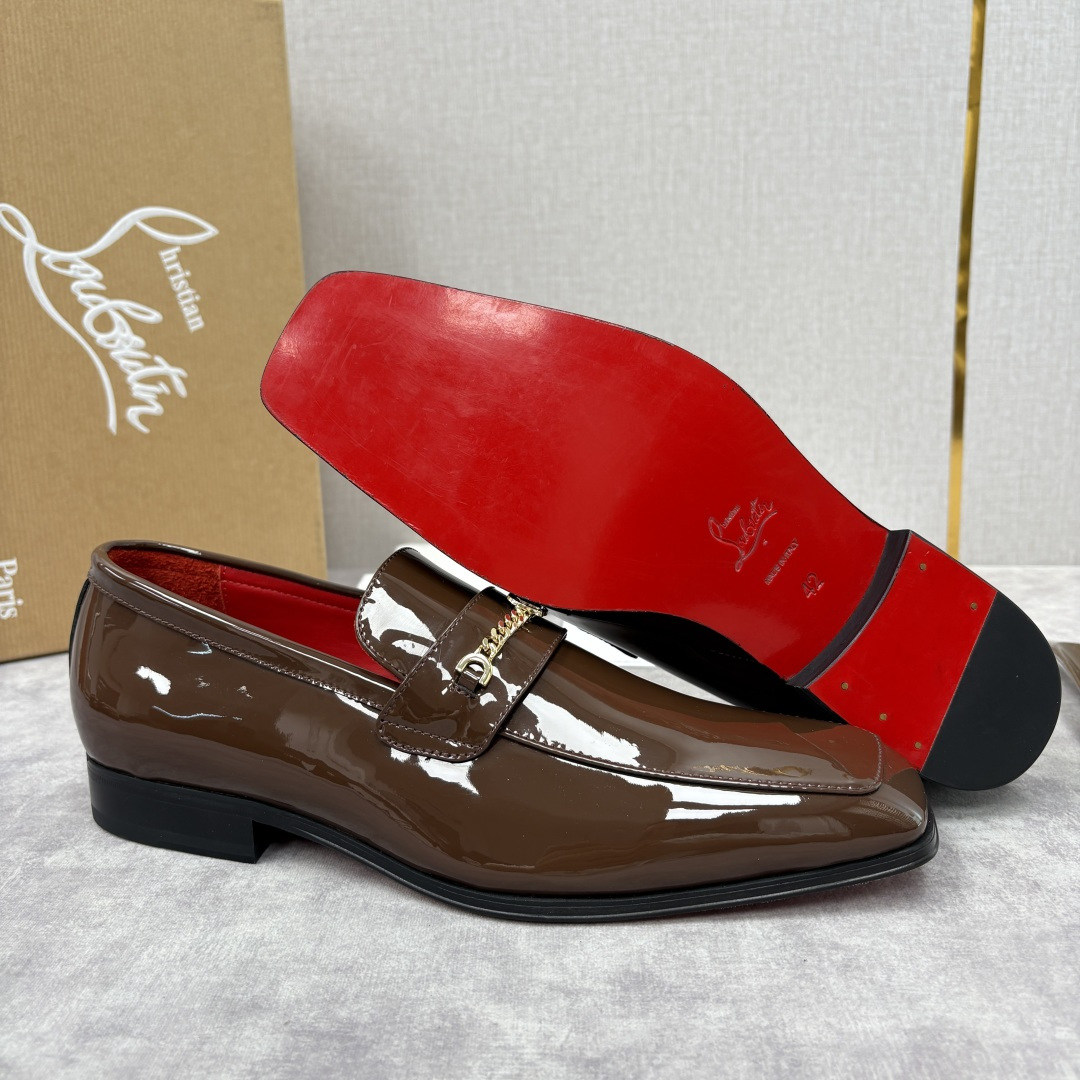 💋💍 CL 新品男士正装鞋乐福皮鞋 Christia* Loubouti* 红底鞋 金属链饰与红底基因的