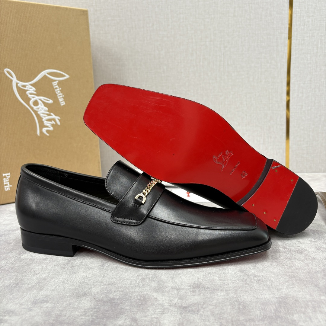 💋💍 CL 新品男士正装鞋乐福皮鞋 Christia* Loubouti* 红底鞋 金属链饰与红底基因的