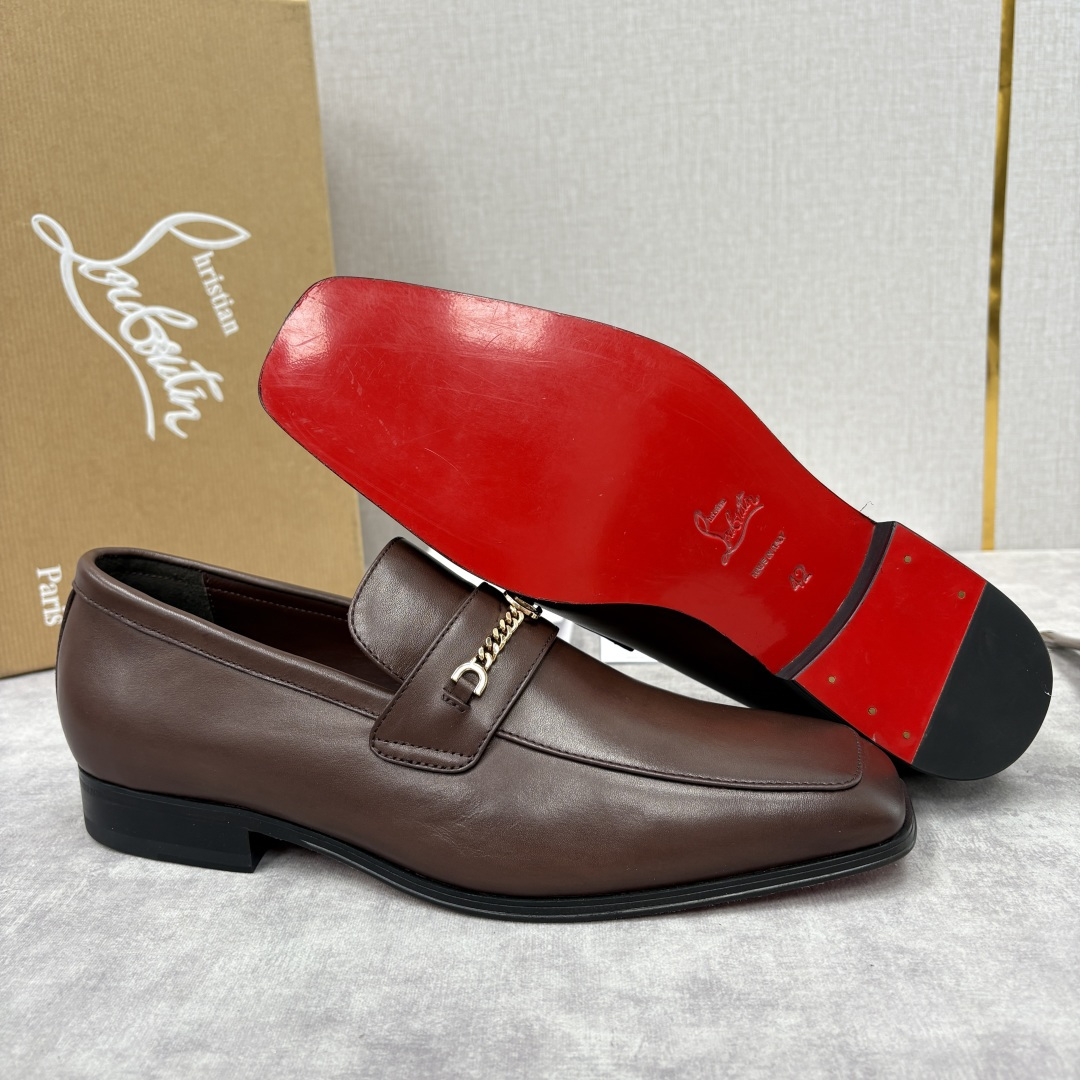 💋💍 CL 新品男士正装鞋乐福皮鞋 Christia* Loubouti* 红底鞋 金属链饰与红底基因的