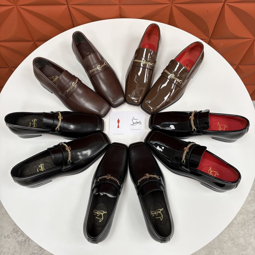 💋💍 CL 新品男士正装鞋乐福皮鞋 Christia* Loubouti* 红底鞋 金属链饰与红底基因的