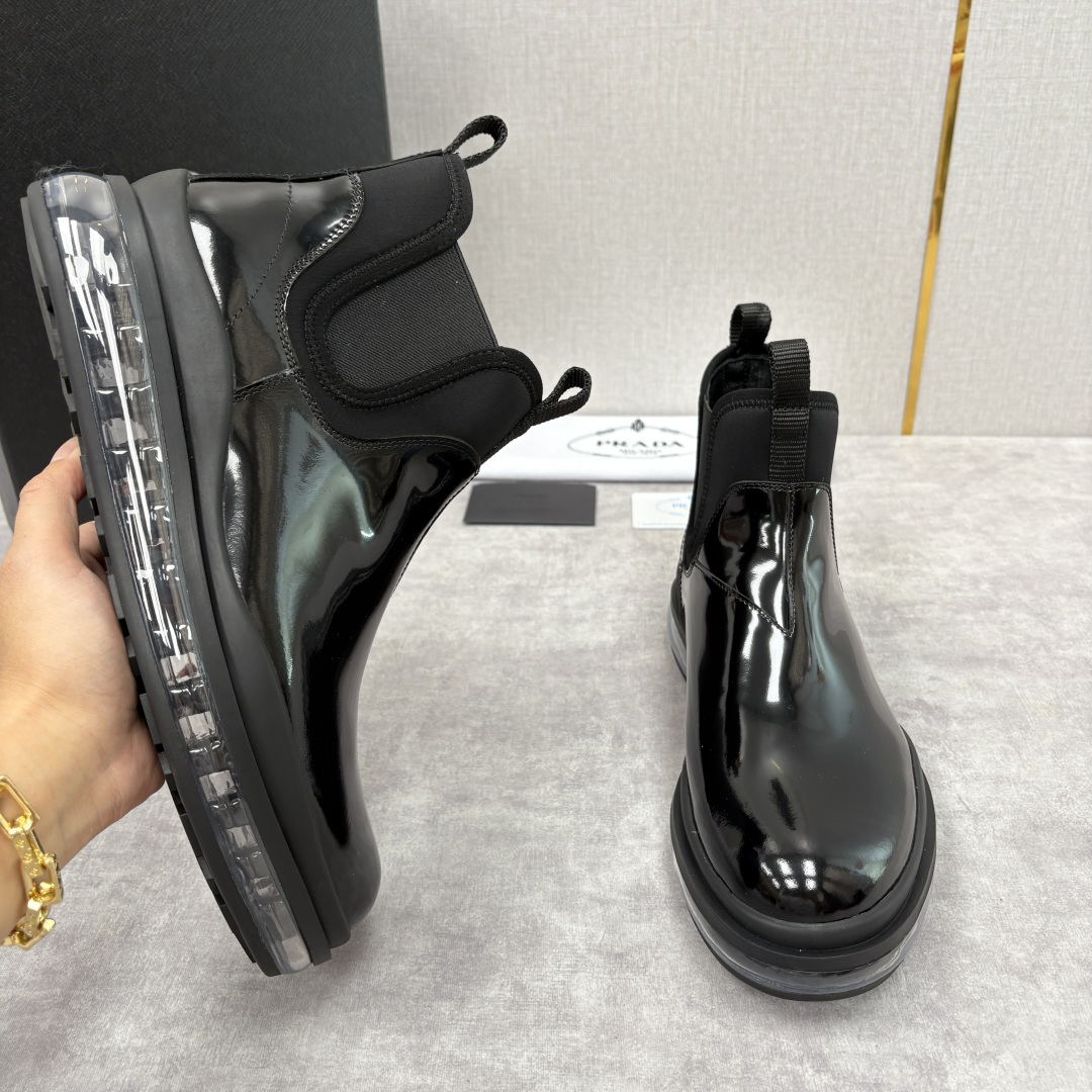 💋💍P家新品 Prad* 普拉-达 纯原皮革男士气垫鞋皮靴 空气动力学切尔西靴：奢品与科技的先锋融合 采