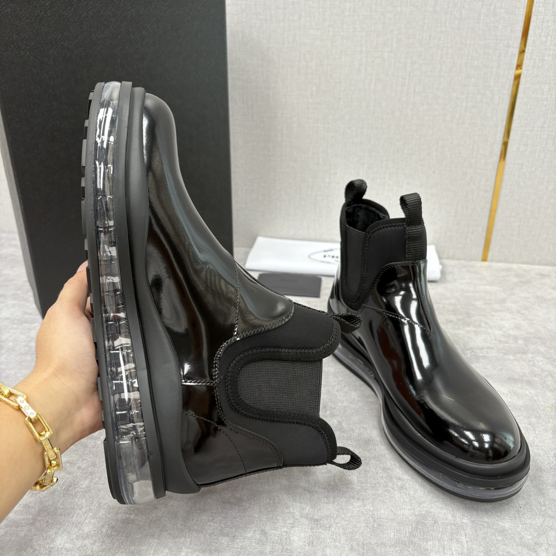💋💍P家新品 Prad* 普拉-达 纯原皮革男士气垫鞋皮靴 空气动力学切尔西靴：奢品与科技的先锋融合 采