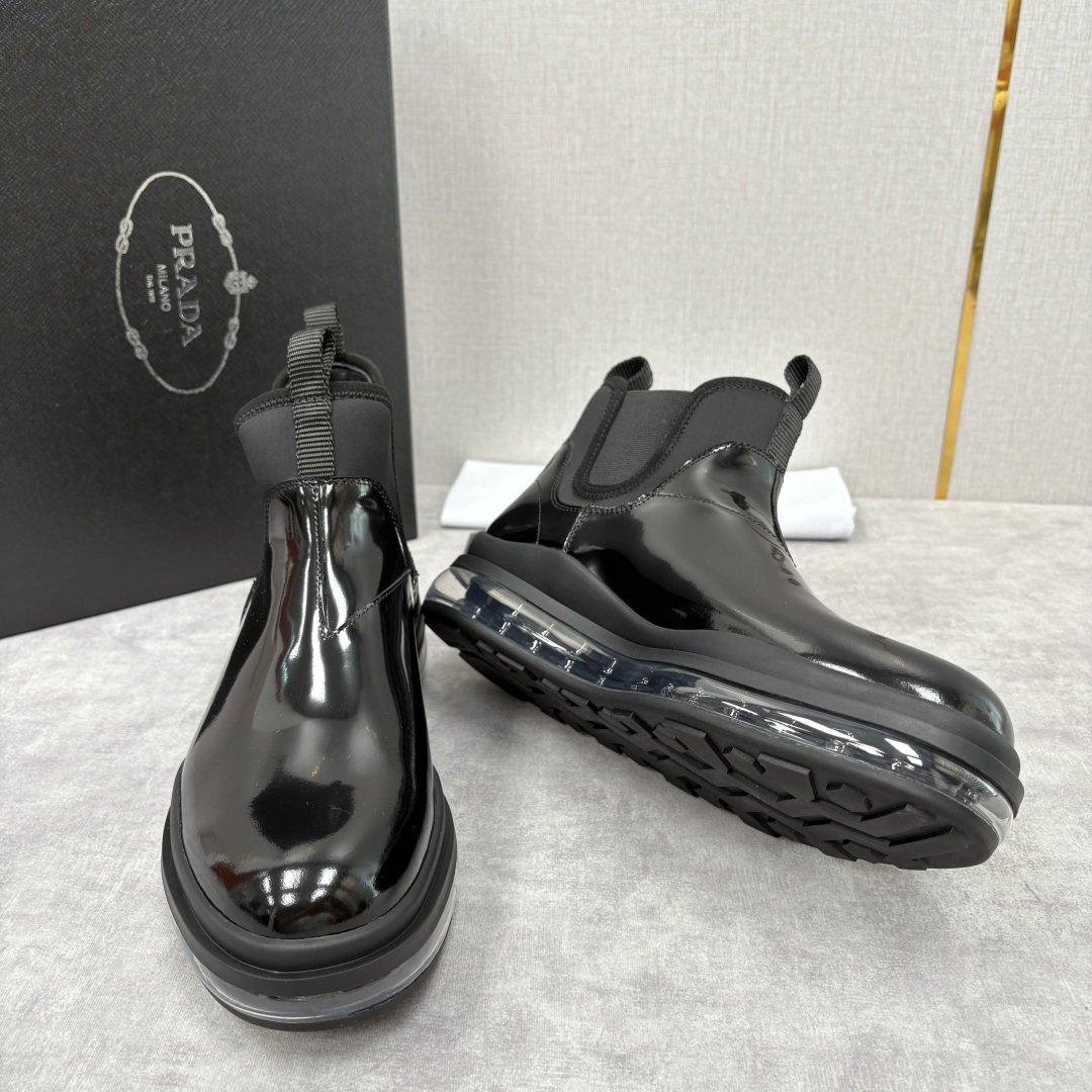 💋💍P家新品 Prad* 普拉-达 纯原皮革男士气垫鞋皮靴 空气动力学切尔西靴：奢品与科技的先锋融合 采
