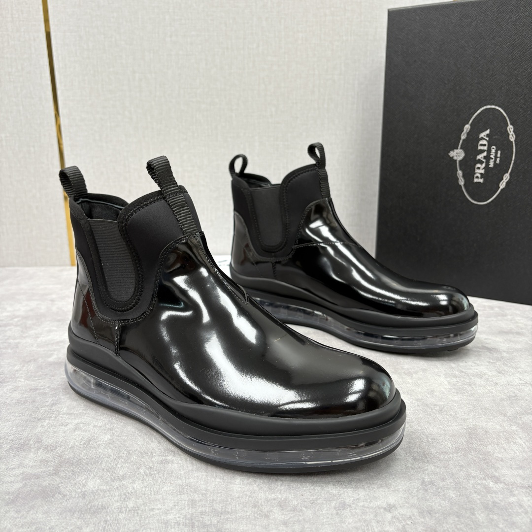 💋💍P家新品 Prad* 普拉-达 纯原皮革男士气垫鞋皮靴 空气动力学切尔西靴：奢品与科技的先锋融合 采
