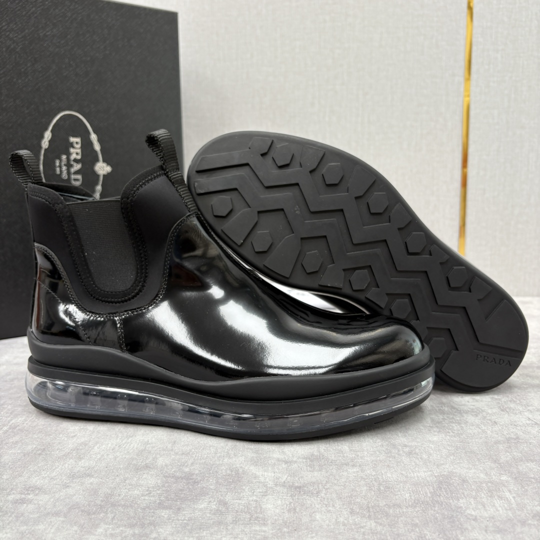 💋💍P家新品 Prad* 普拉-达 纯原皮革男士气垫鞋皮靴 空气动力学切尔西靴：奢品与科技的先锋融合 采