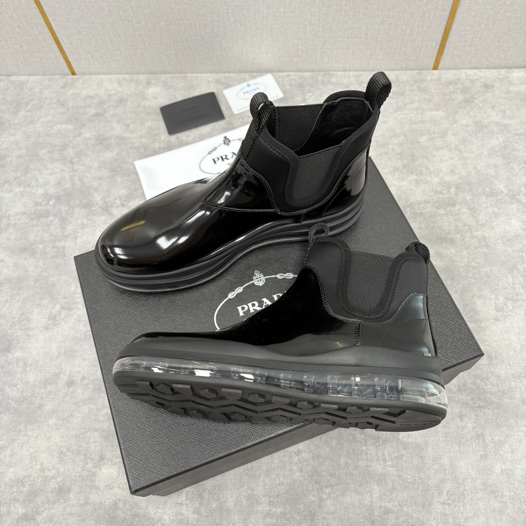 💋💍P家新品 Prad* 普拉-达 纯原皮革男士气垫鞋皮靴 空气动力学切尔西靴：奢品与科技的先锋融合 采