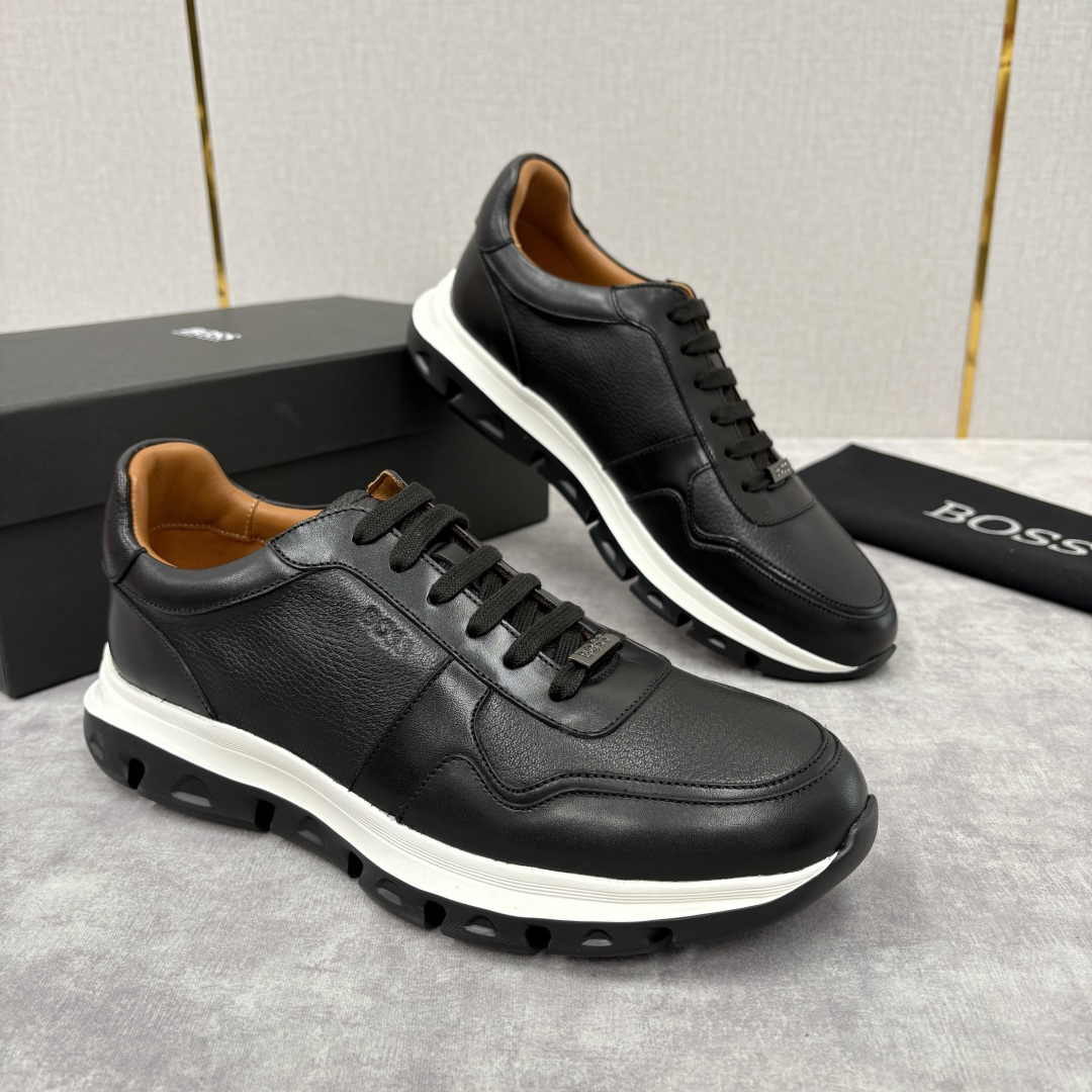 💋💍 HUGO BOSS LEATHER TRAINERS WITH RUBBER OUTSOLE 领先