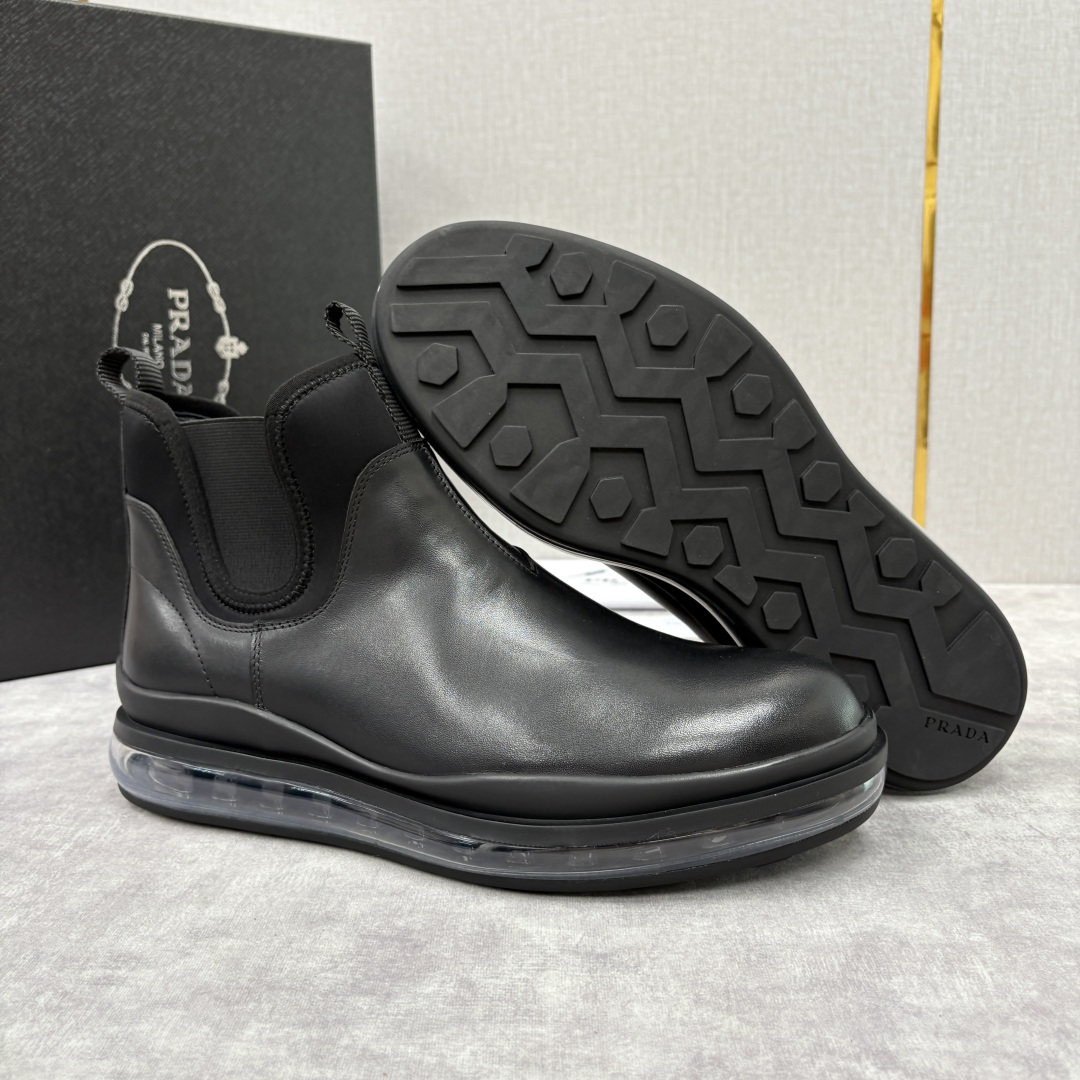💋💍P家新品 Prad* 普拉-达 纯原皮革男士气垫鞋皮靴 空气动力学切尔西靴：奢品与科技的先锋融合 采