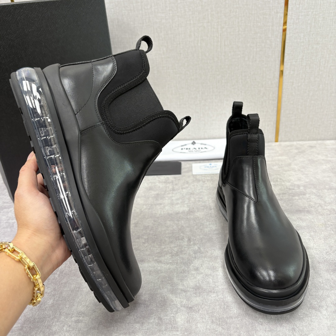 💋💍P家新品 Prad* 普拉-达 纯原皮革男士气垫鞋皮靴 空气动力学切尔西靴：奢品与科技的先锋融合 采