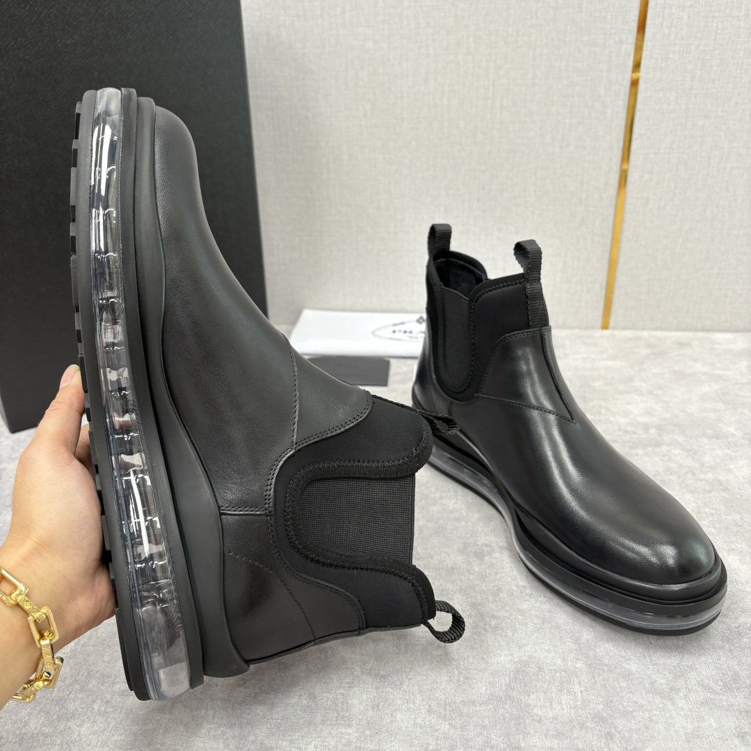💋💍P家新品 Prad* 普拉-达 纯原皮革男士气垫鞋皮靴 空气动力学切尔西靴：奢品与科技的先锋融合 采