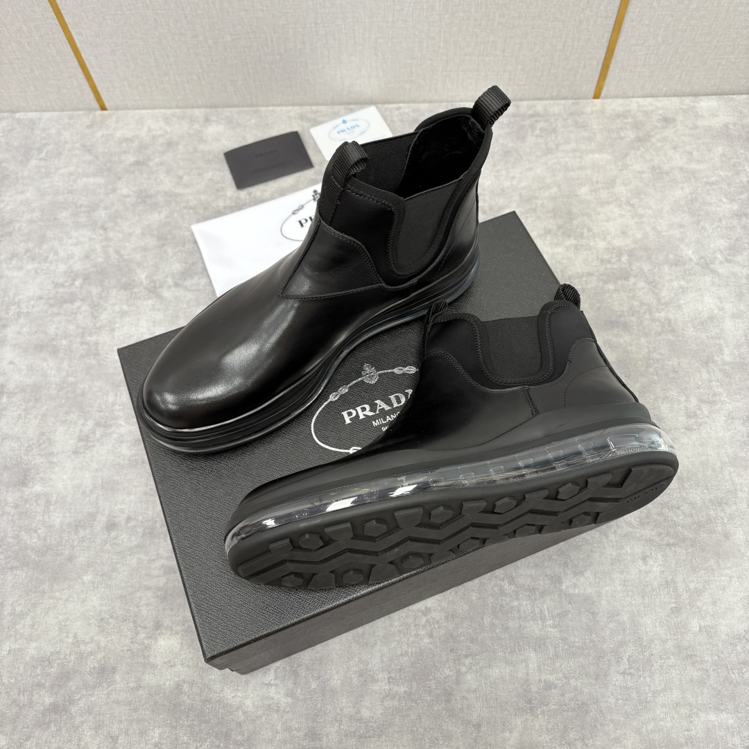 💋💍P家新品 Prad* 普拉-达 纯原皮革男士气垫鞋皮靴 空气动力学切尔西靴：奢品与科技的先锋融合 采