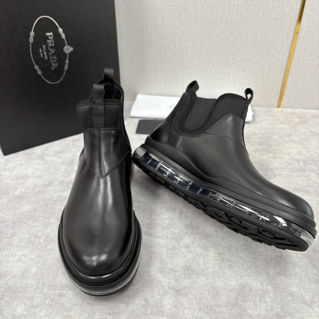 💋💍P家新品 Prad* 普拉-达 纯原皮革男士气垫鞋皮靴 空气动力学切尔西靴：奢品与科技的先锋融合 采