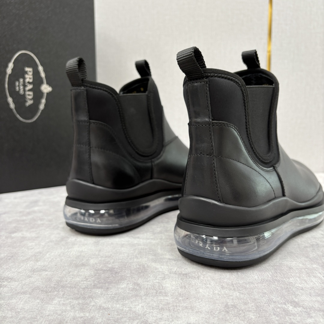 💋💍P家新品 Prad* 普拉-达 纯原皮革男士气垫鞋皮靴 空气动力学切尔西靴：奢品与科技的先锋融合 采