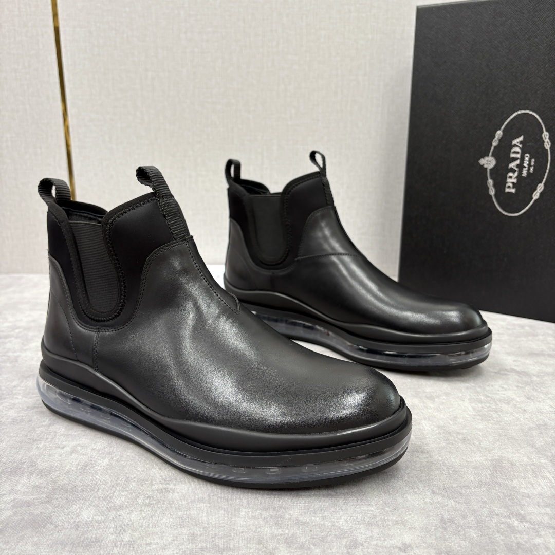 💋💍P家新品 Prad* 普拉-达 纯原皮革男士气垫鞋皮靴 空气动力学切尔西靴：奢品与科技的先锋融合 采