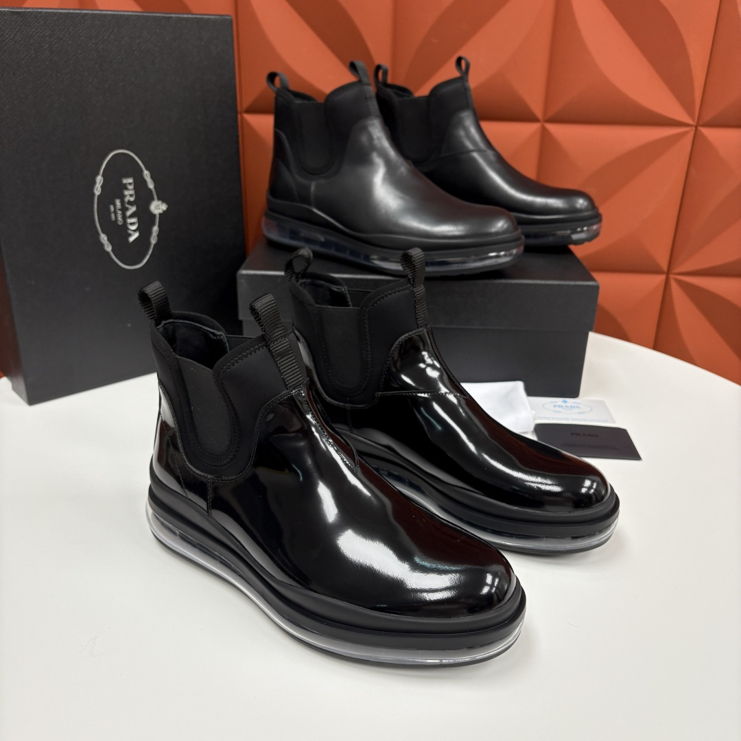 💋💍P家新品 Prad* 普拉-达 纯原皮革男士气垫鞋皮靴 空气动力学切尔西靴：奢品与科技的先锋融合 采