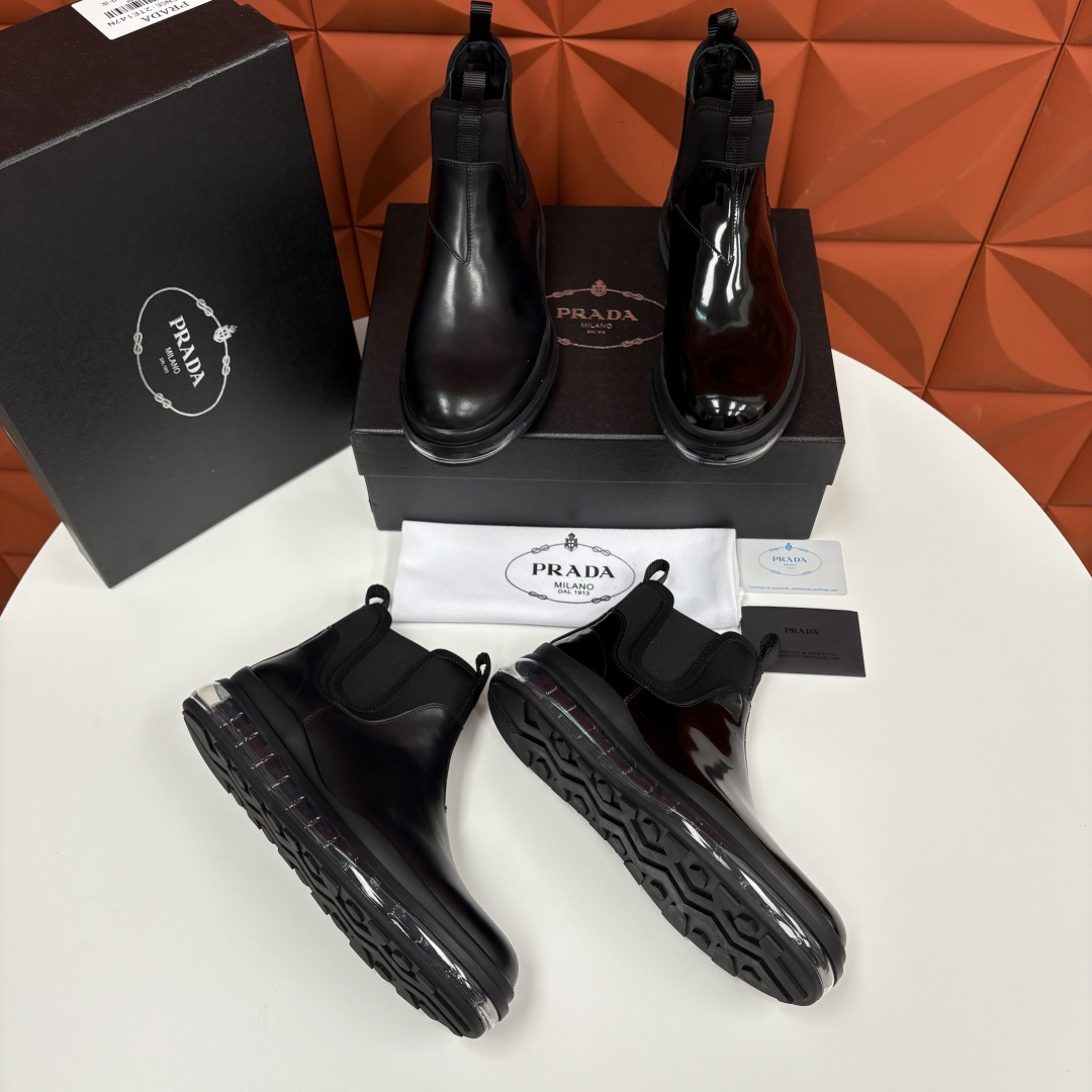 💋💍P家新品 Prad* 普拉-达 纯原皮革男士气垫鞋皮靴 空气动力学切尔西靴：奢品与科技的先锋融合 采