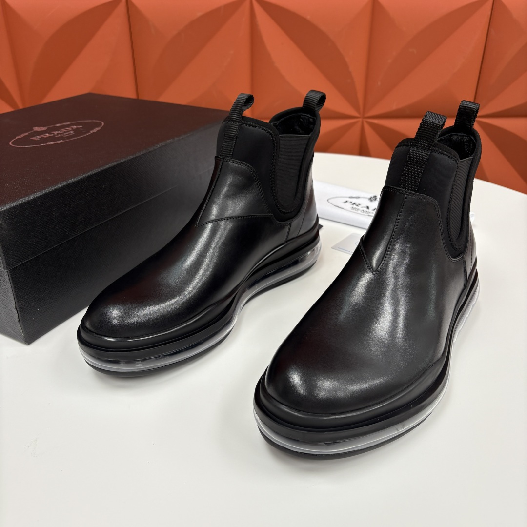 💋💍P家新品 Prad* 普拉-达 纯原皮革男士气垫鞋皮靴 空气动力学切尔西靴：奢品与科技的先锋融合 采