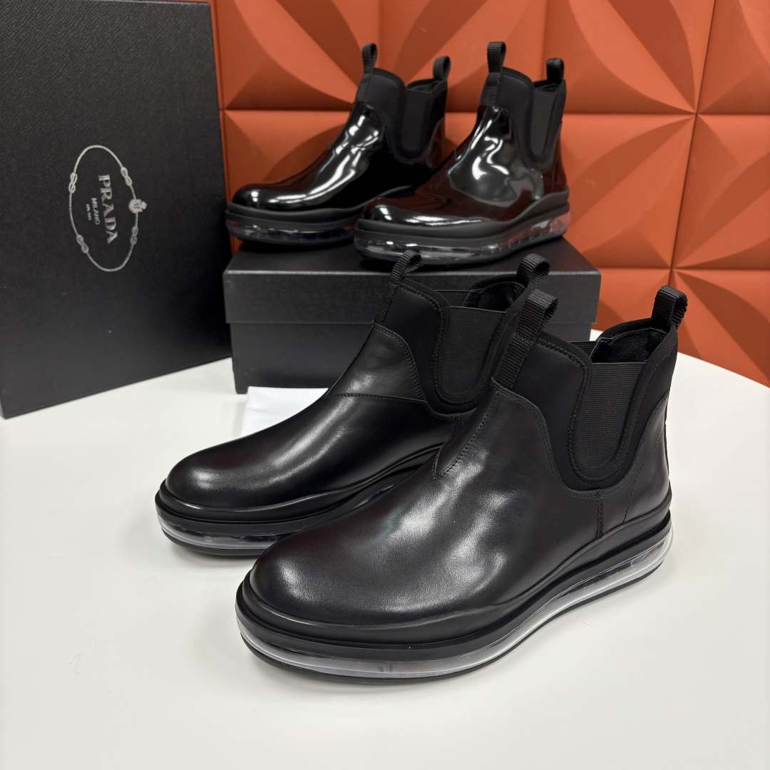 💋💍P家新品 Prad* 普拉-达 纯原皮革男士气垫鞋皮靴 空气动力学切尔西靴：奢品与科技的先锋融合 采