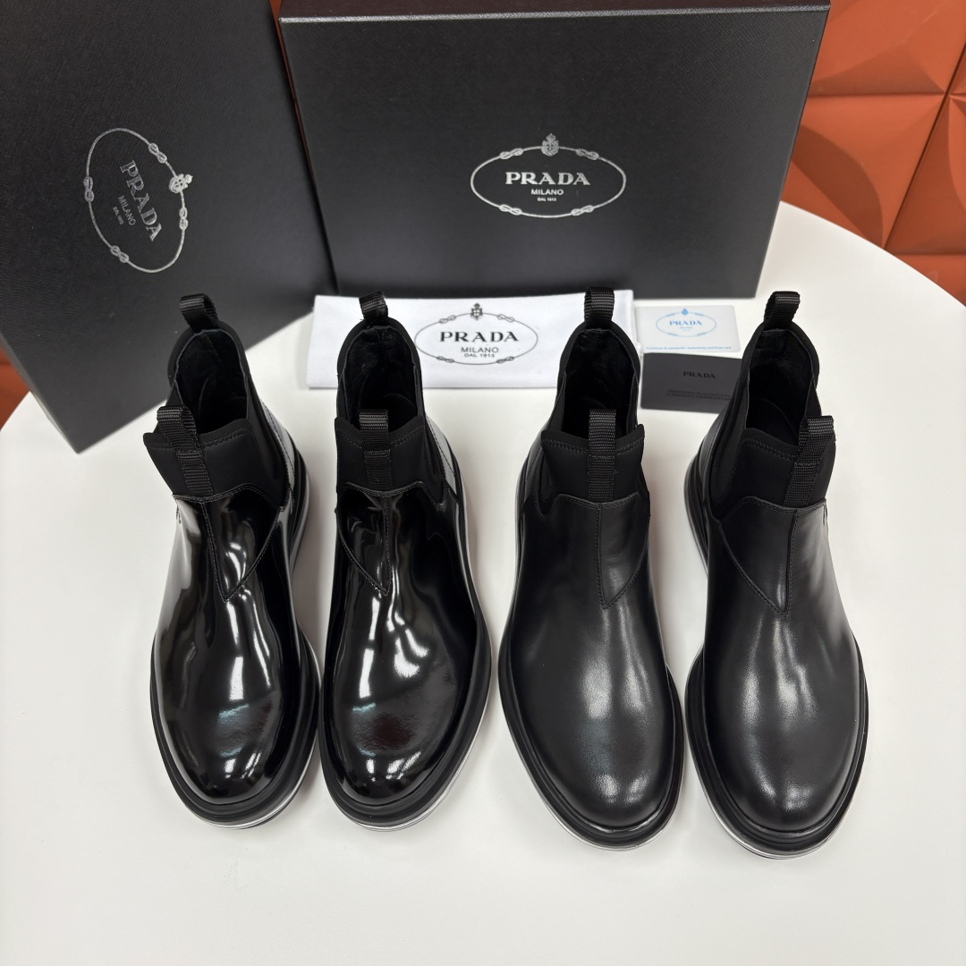 💋💍P家新品 Prad* 普拉-达 纯原皮革男士气垫鞋皮靴 空气动力学切尔西靴：奢品与科技的先锋融合 采
