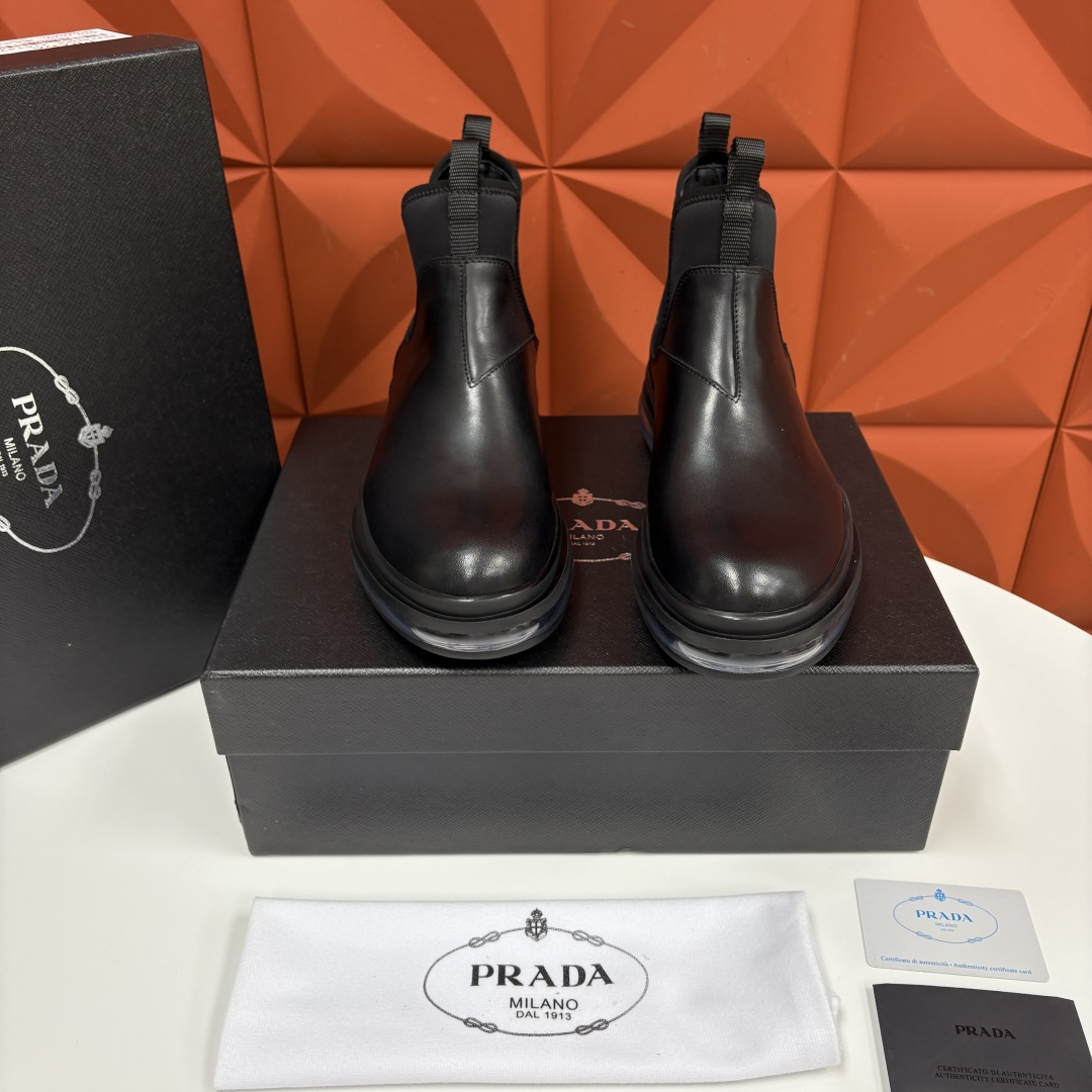 💋💍P家新品 Prad* 普拉-达 纯原皮革男士气垫鞋皮靴 空气动力学切尔西靴：奢品与科技的先锋融合 采