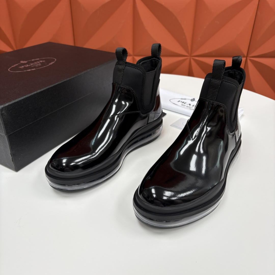 💋💍P家新品 Prad* 普拉-达 纯原皮革男士气垫鞋皮靴 空气动力学切尔西靴：奢品与科技的先锋融合 采