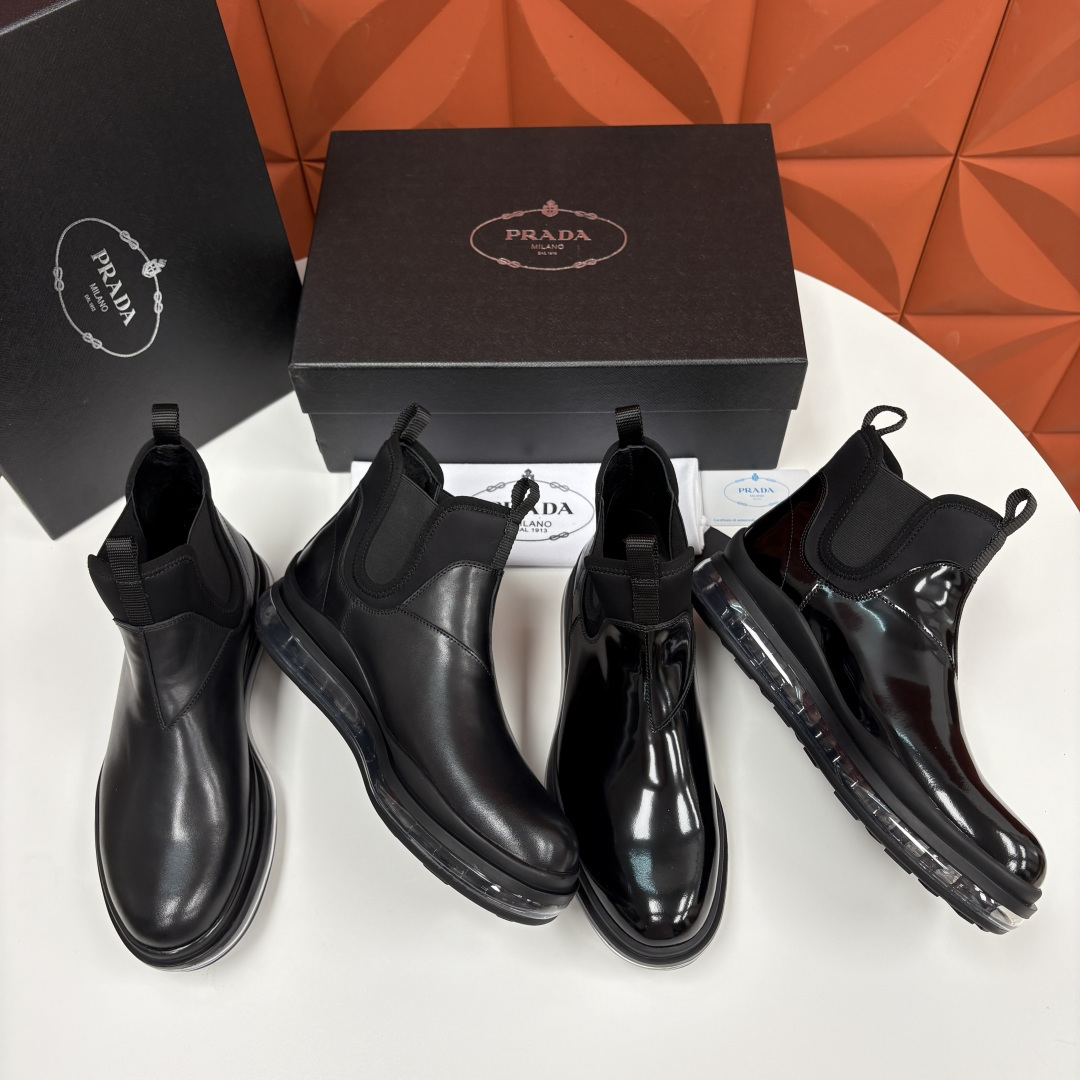 💋💍P家新品 Prad* 普拉-达 纯原皮革男士气垫鞋皮靴 空气动力学切尔西靴：奢品与科技的先锋融合 采