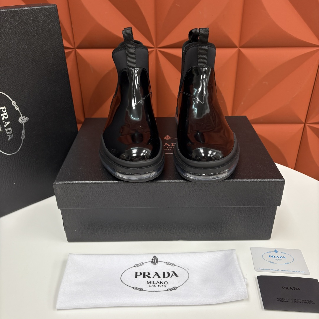 💋💍P家新品 Prad* 普拉-达 纯原皮革男士气垫鞋皮靴 空气动力学切尔西靴：奢品与科技的先锋融合 采