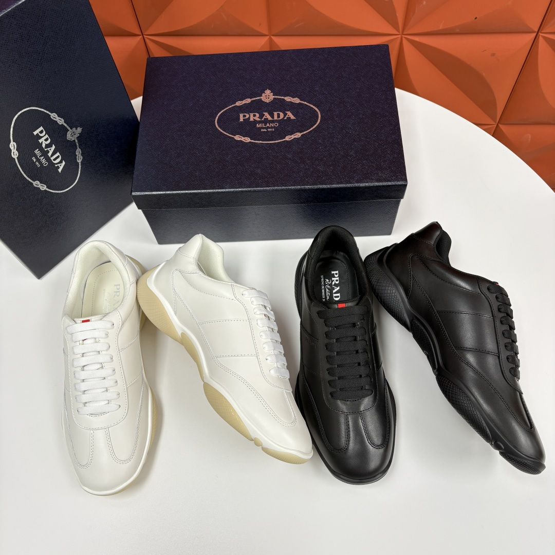 💋💍P 家新品 Prad* 普拉-达 秋季新款男士小牛皮运动鞋出货！ 莞产猛货。当意大利奢侈品牌的精工技