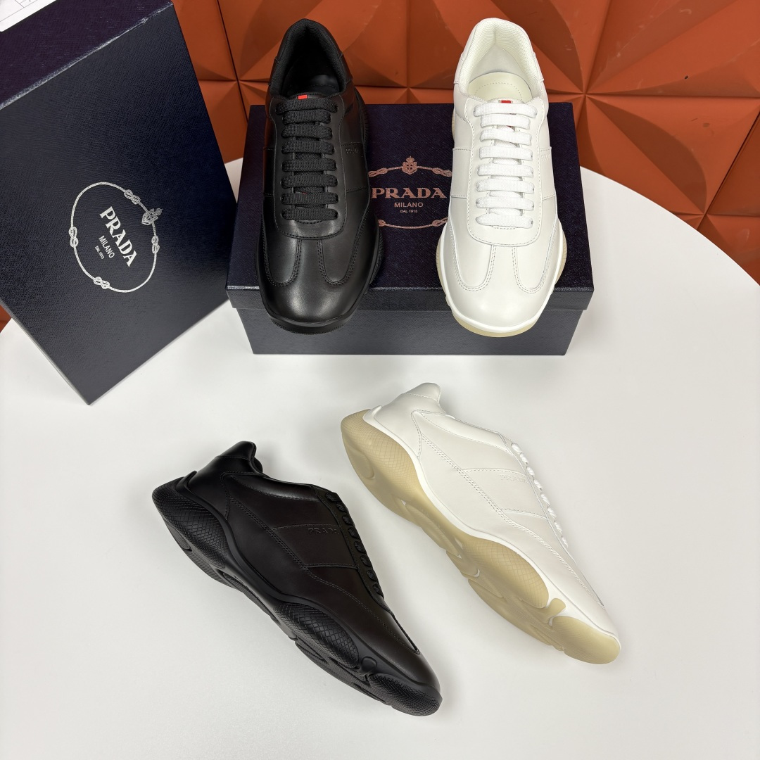 💋💍P 家新品 Prad* 普拉-达 秋季新款男士小牛皮运动鞋出货！ 莞产猛货。当意大利奢侈品牌的精工技