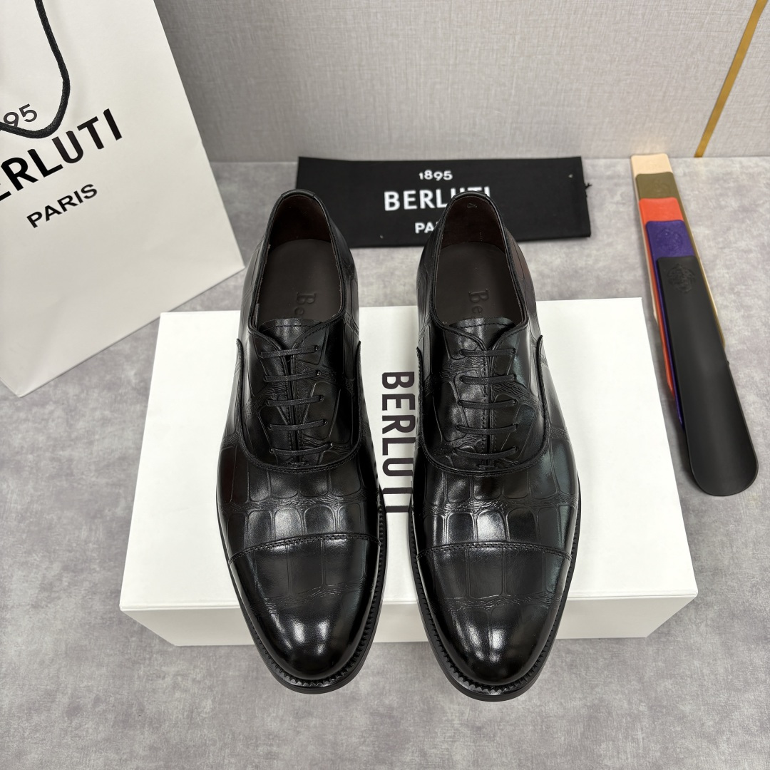 💋💍Berlut* 布鲁提 新款男士手工擦色正装皮鞋上新🆕 鳄鱼纹牛津鞋的商务与格调的极致融合。甄选优质